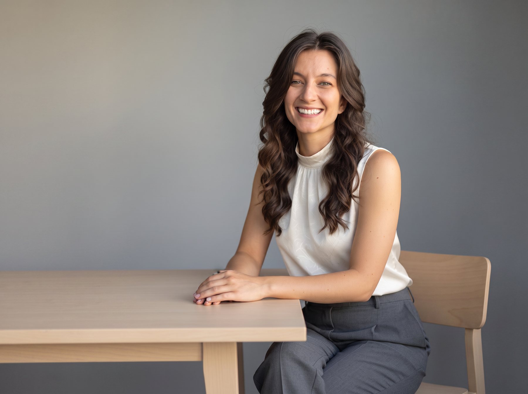 Jéssika Ceciliano Terencio sentada à mesa, em um momento de acolhimento e escuta